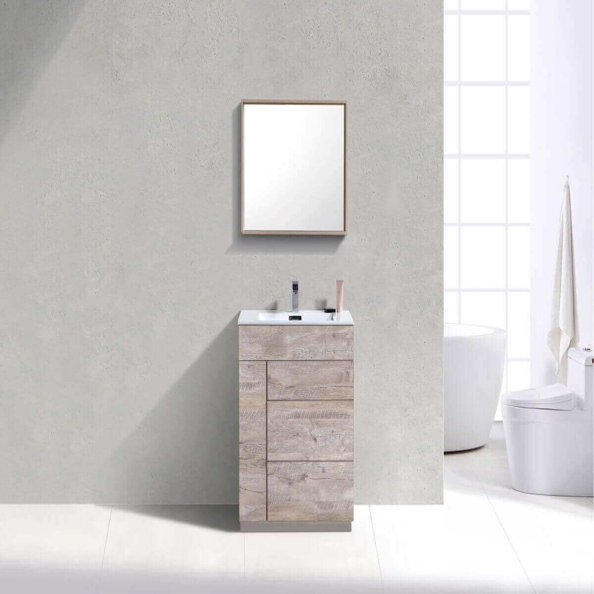 KubeBath Milano 30" Nature Wood Floor Mount Single Vanity KFM30-NW in Bathroom #finish_nature wood
