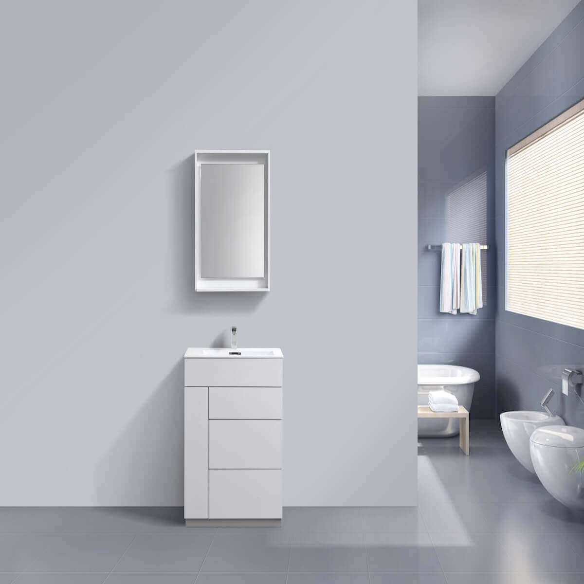 KubeBath Milano 30" Gloss White Floor Mount Single Vanity KFM30-GW in Bathroom #finish_gloss white