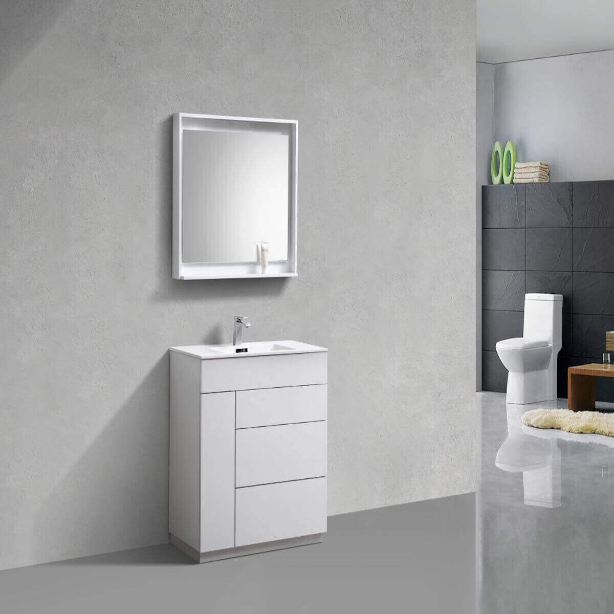 KubeBath Milano 36" Gloss White Floor Mount Single Vanity KFM36-GW in Bathroom #finish_gloss white