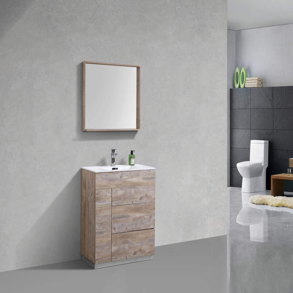 KubeBath Milano 36" Nature Wood Floor Mount Single Vanity KFM36-NW in Bathroom #finish_nature wood