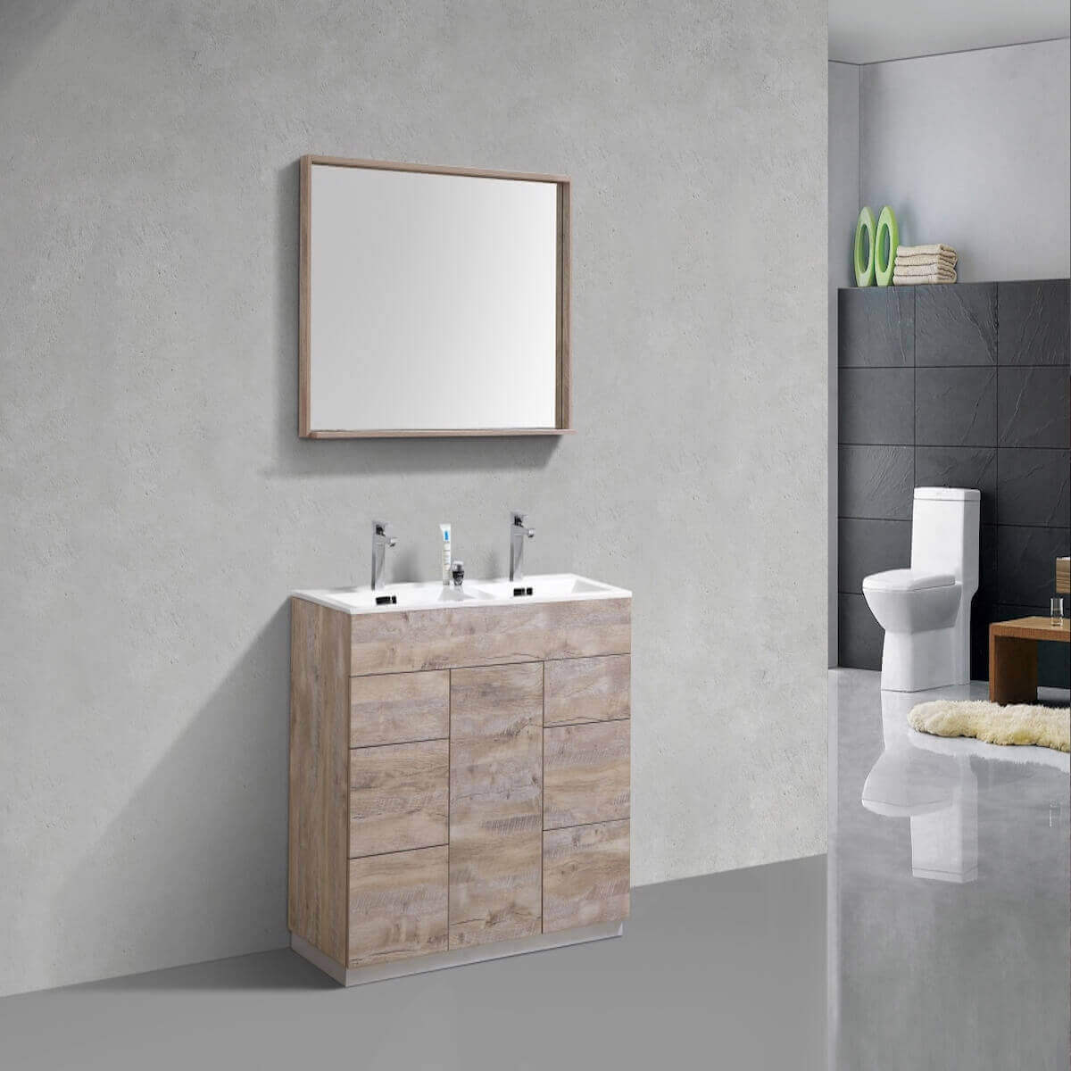 KubeBath Milano 48" Nature Wood Freestanding Double Vanity KFM48D-NW in Bathroom #finish_nature wood