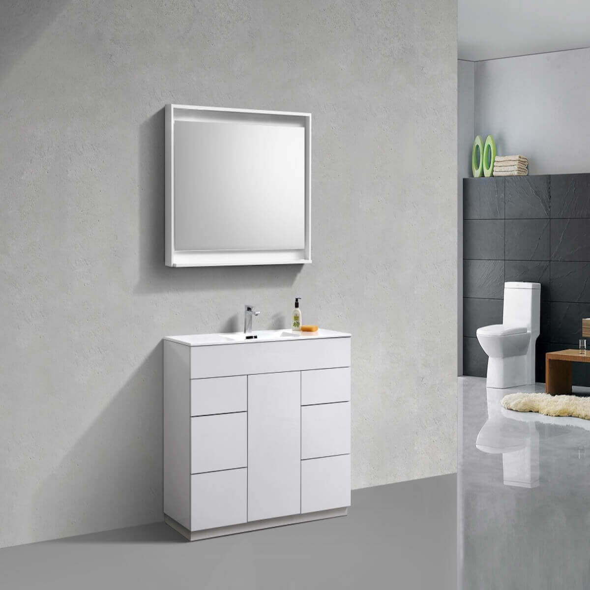 KubeBath Milano 48" Gloss White Floor Mount Single Vanity KFM48S-GW in Bathroom #finish_gloss white