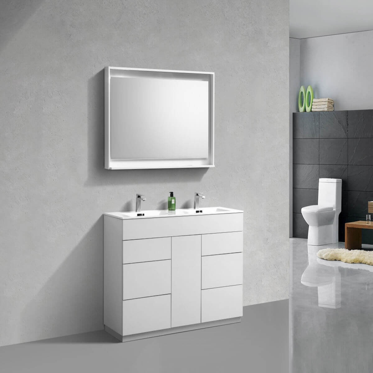 KubeBath Milano 60" Gloss White Freestanding Double Vanity KFM60D-GW in Bathroom #finish_gloss white
