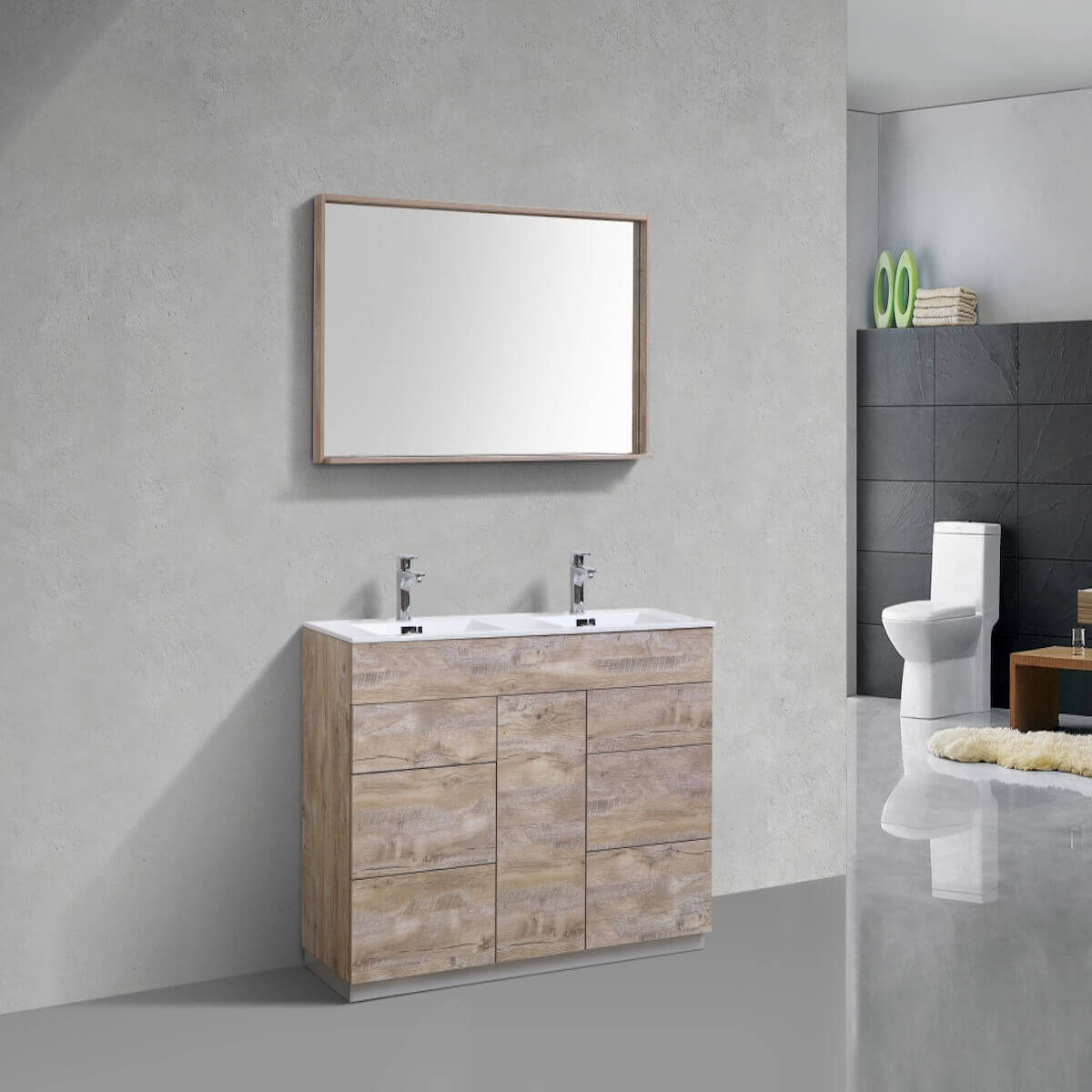 KubeBath Milano 60" Nature Wood Freestanding Double Vanity KFM60D-NW in Bathroom #finish_nature wood