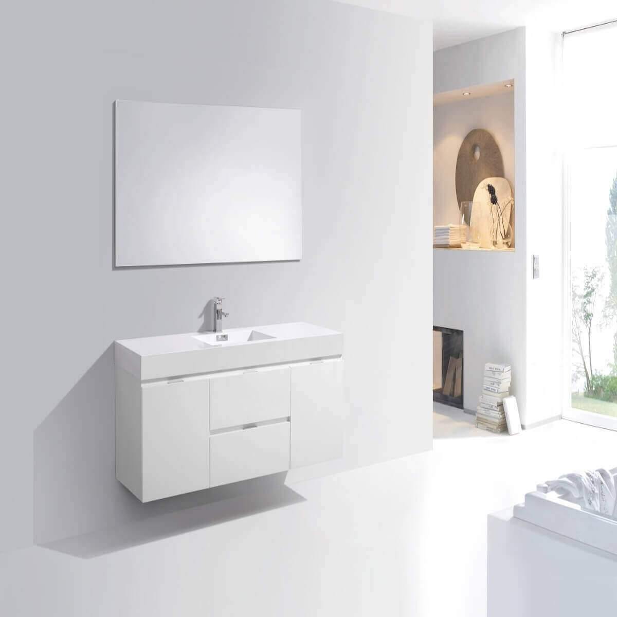 KubeBath Bliss 60" Gloss White Wall Mount Single Vanity BSL60S-GW in Bathroom #finish_gloss white