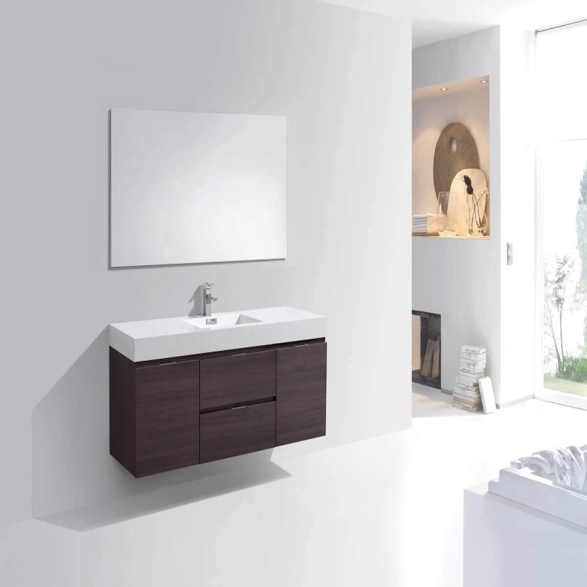 KubeBath Bliss 60" High Gloss Gray Oak Wall Mount Single Vanity BSL60S-HGGO in Bathroom #finish_high gloss gray oak