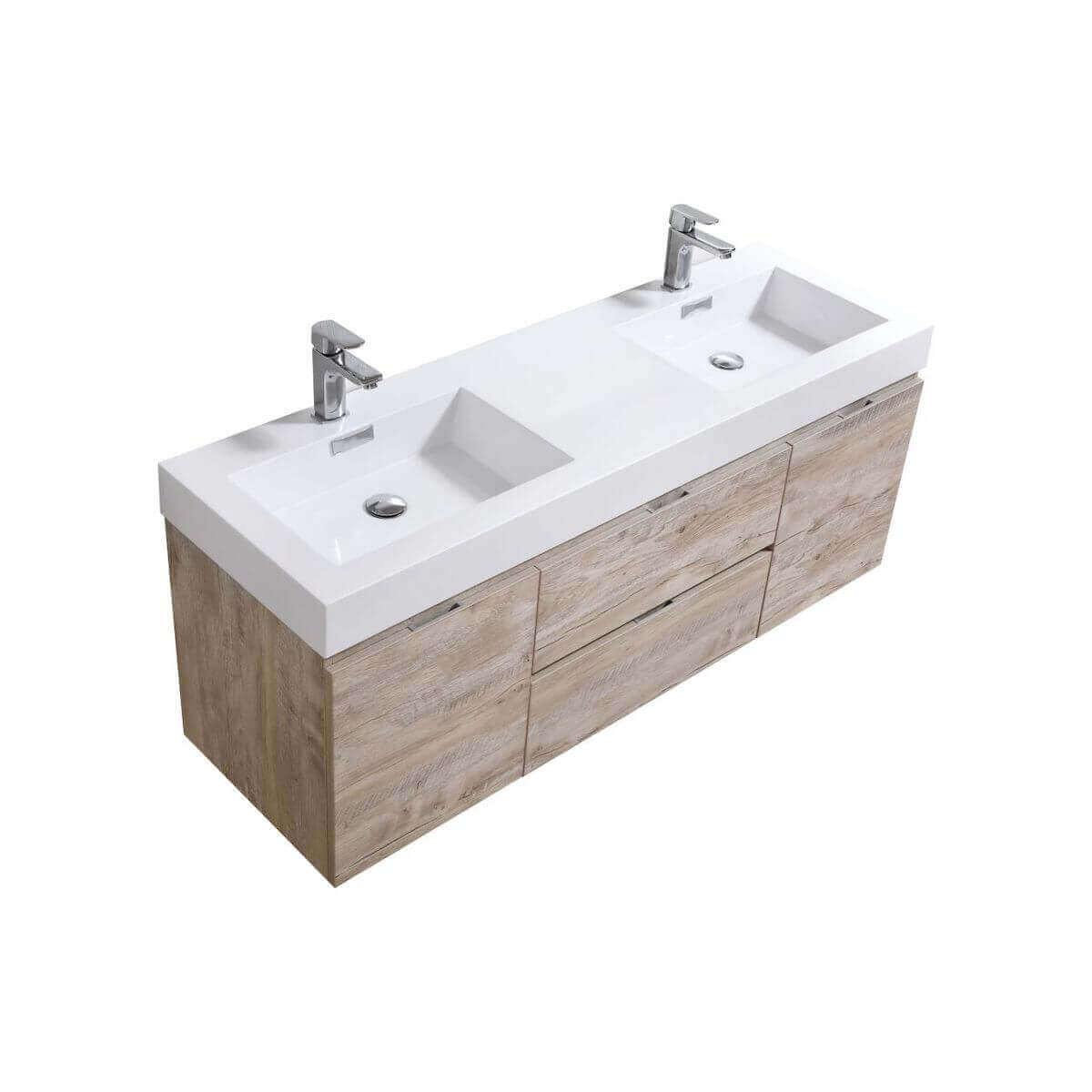 KubeBath Bliss 60" Nature Wood Wall Mount Double Vanity BSL60D-NW #finish_nature wood