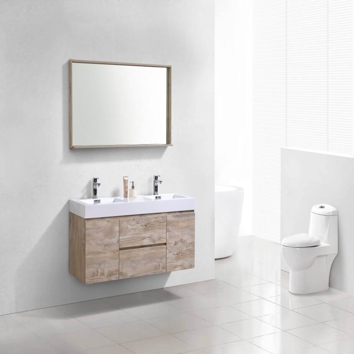 KubeBath Bliss 60" Nature Wood Wall Mount Double Vanity BSL60D-NW in Bathroom #finish_nature wood
