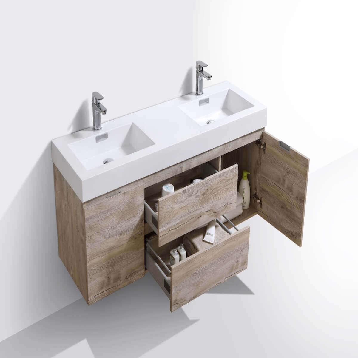 KubeBath Bliss 60" Nature Wood Wall Mount Double Vanity BSL60D-NW Inside #finish_nature wood