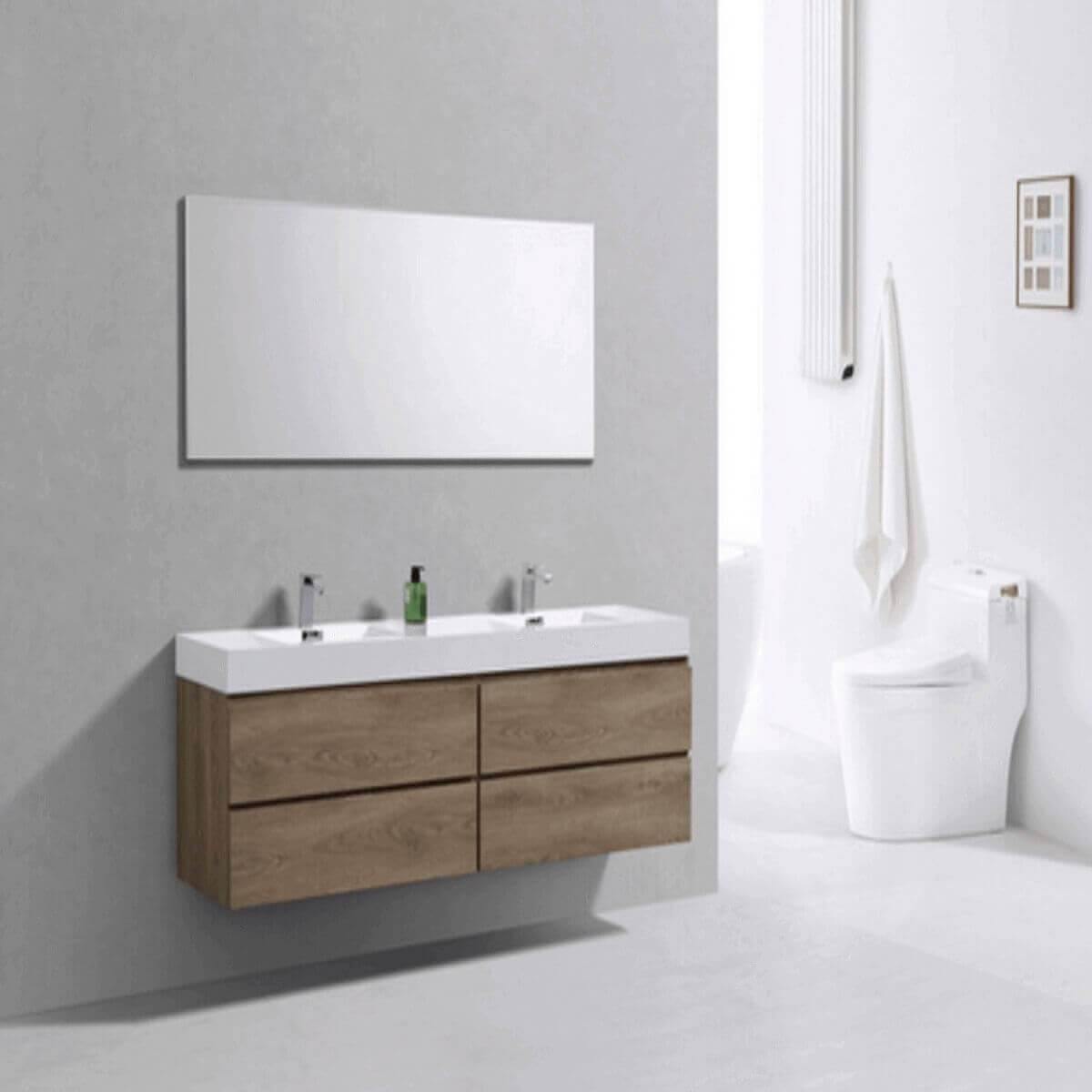 KubeBath Bliss 80" Butternut Wall Mount Double Vanity BSL80D-BTN in Bathroom #finish_butternut