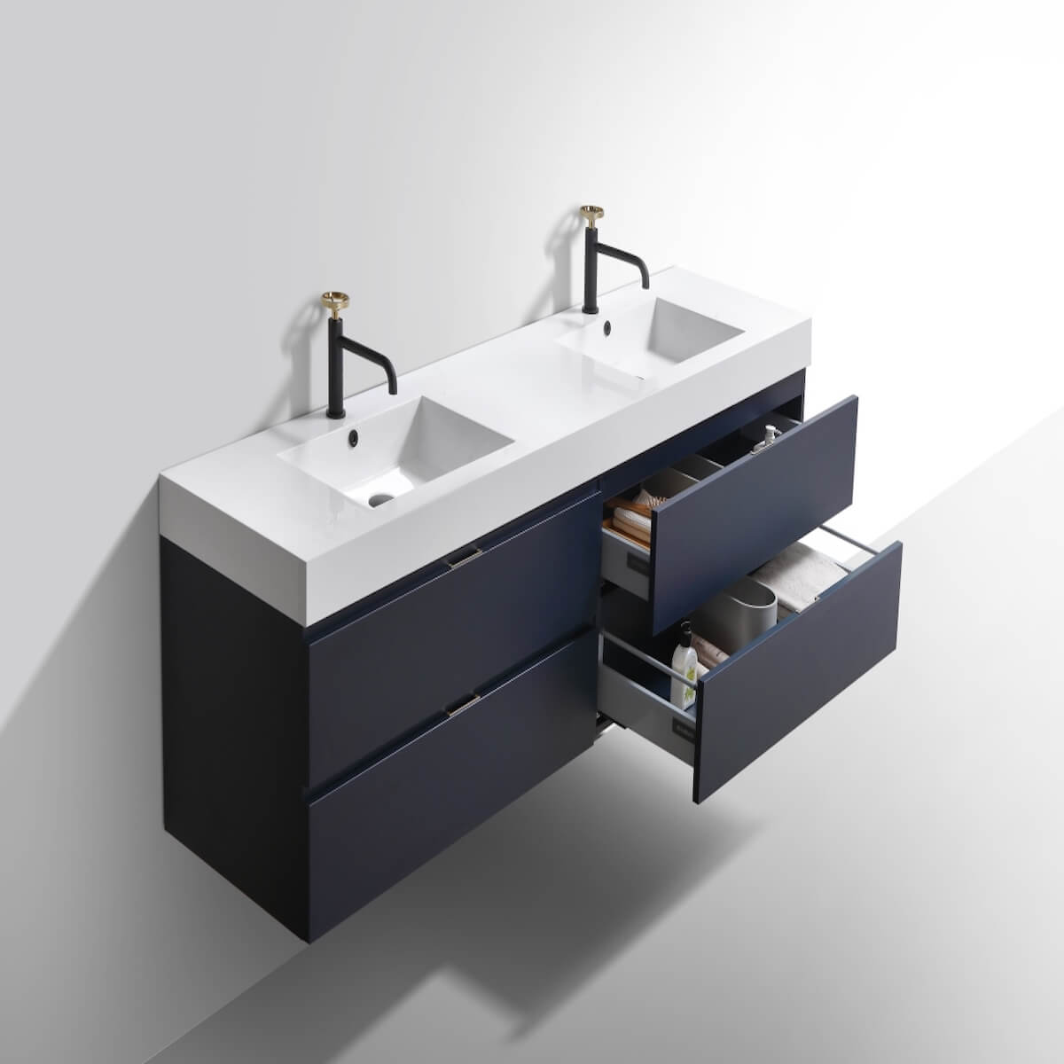 KubeBath Bliss 80” Blue Wall Mount Double BSL80D-BLUE Open Drawers #finish_blue