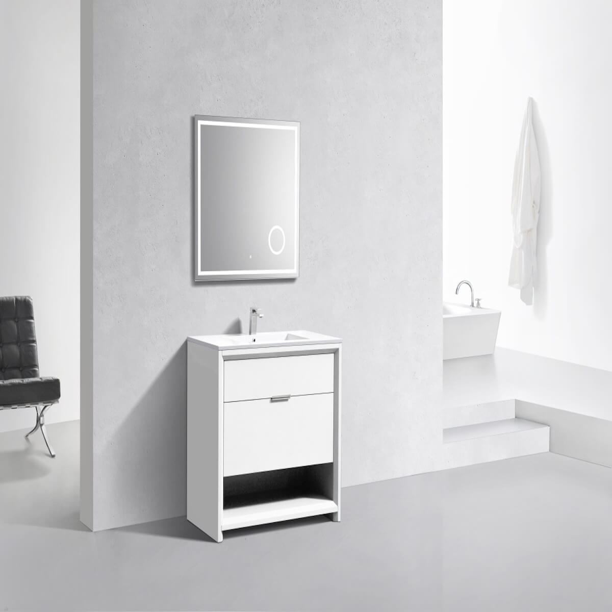 KubeBath Nudo 36” Gloss White Modern Bathroom Vanity Side in Single Bathroom NUDO36-GW #finish_gloss white