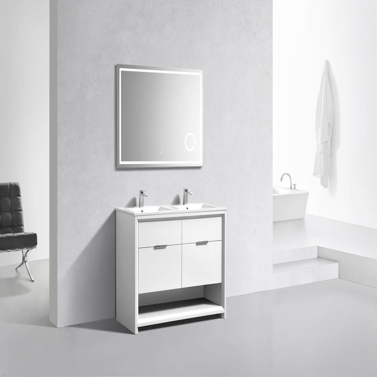 KubeBath Nudo 48" Gloss White Double Sink Free Standing Modern Bathroom Vanity Side in Bathroom NUDO48D-GW #finish_gloss white