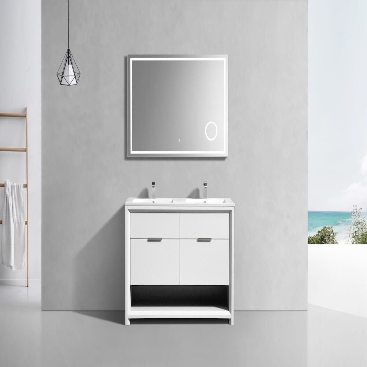 KubeBath Nudo 48" Gloss White Double Sink Free Standing Modern Bathroom Vanity in Bathroom NUDO48D-GW #finish_gloss white