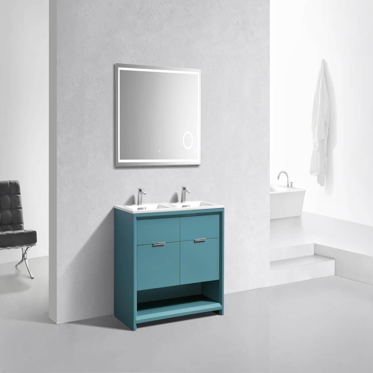 KubeBath Nudo 48" Teal Green Double Sink Free Standing Modern Bathroom Vanity Side in Bathroom NUDO48D-TG #finish_teal green