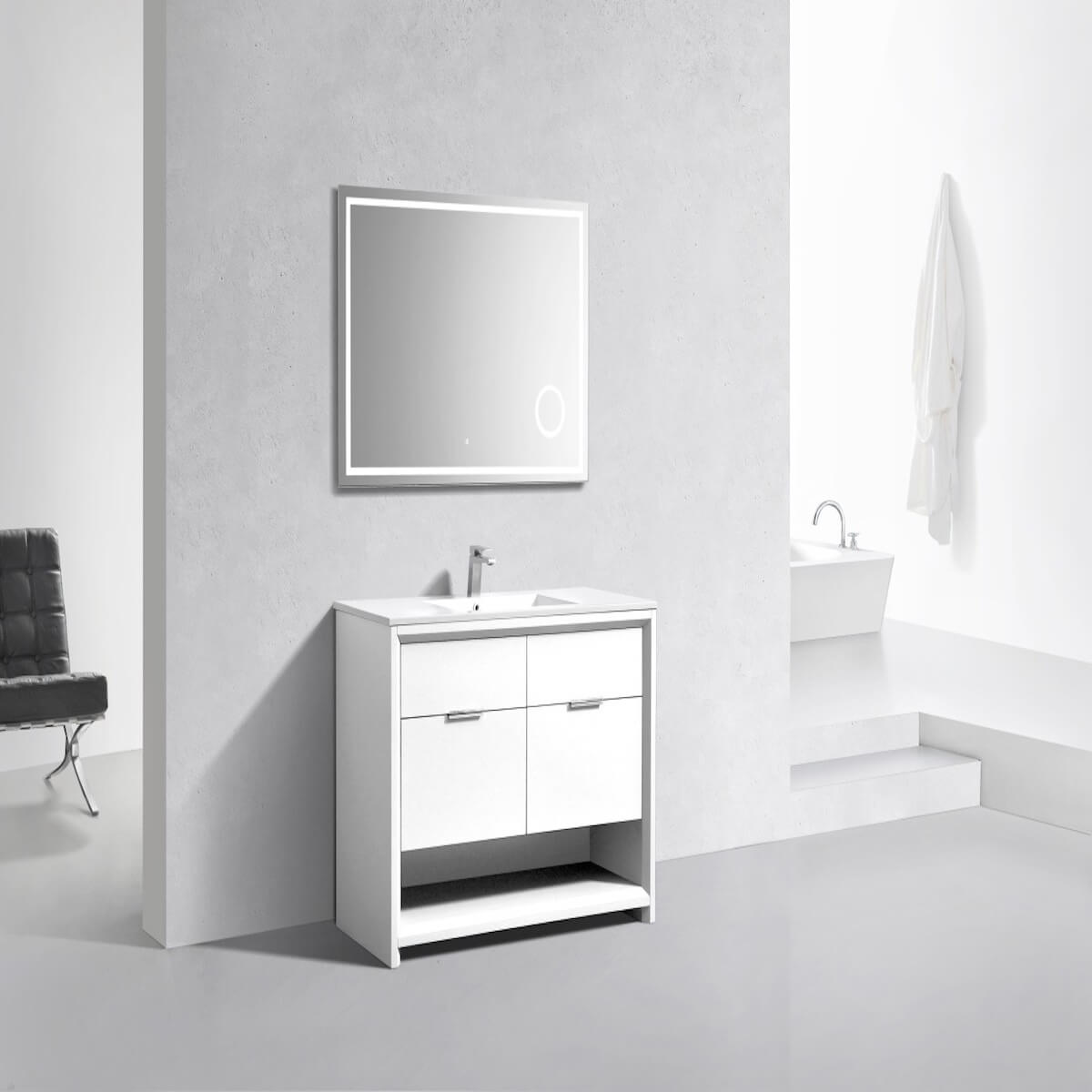 KubeBath Nudo 48” Gloss White Free Standing Modern Bathroom Single Sink Vanity Side in Bathroom NUDO48S-GW #finish_gloss white