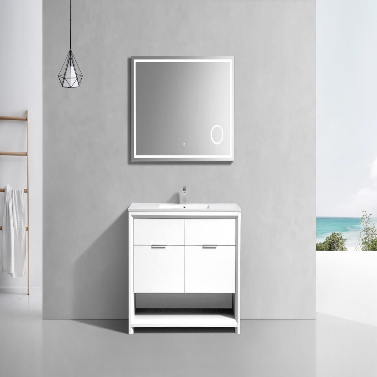 KubeBath Nudo 48” Gloss White Free Standing Modern Bathroom Single Sink Vanity in Bathroom NUDO48S-GW #finish_gloss white