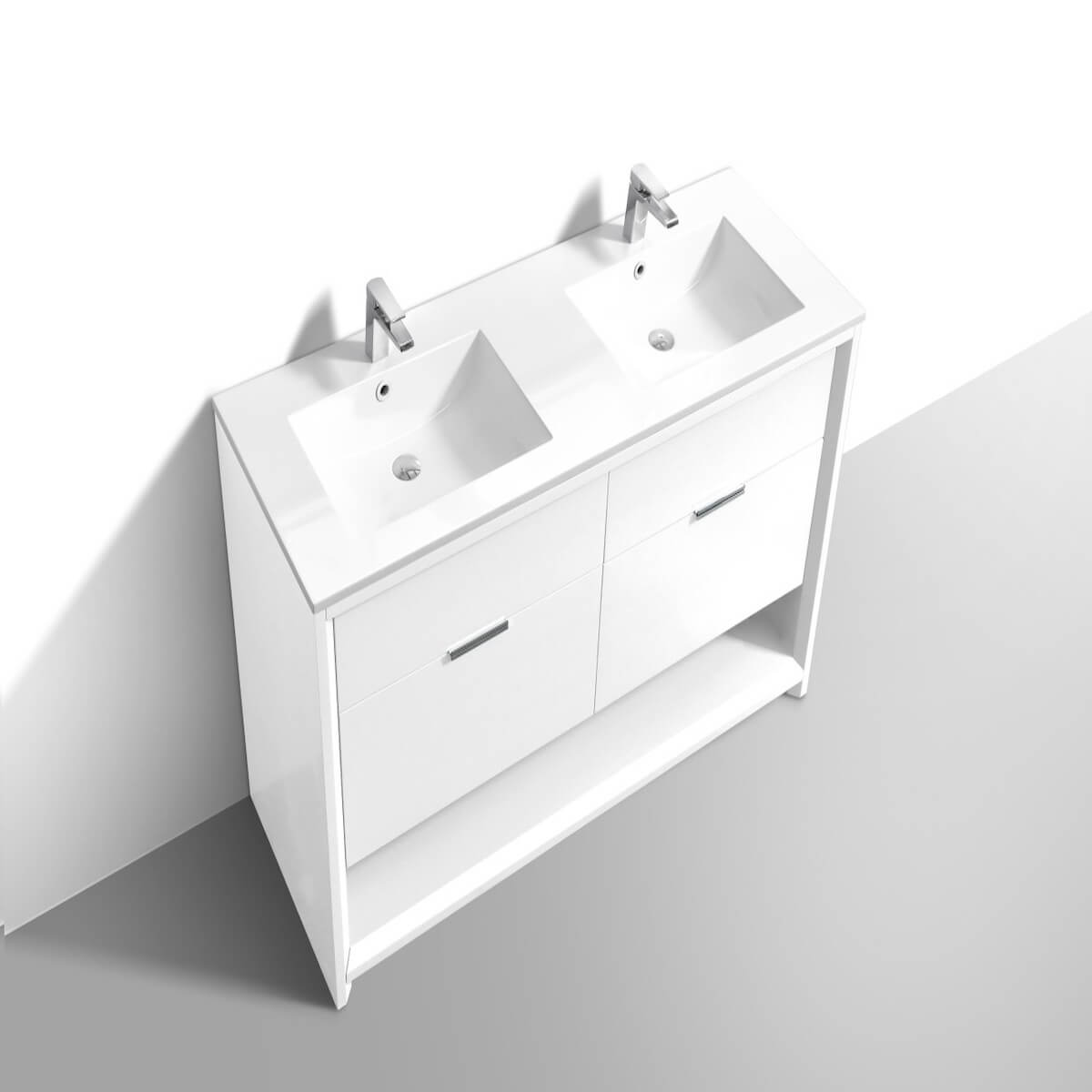 KubeBath Nudo 60” Gloss White Double Sink Free Standing Modern Bathroom Vanity Side NUDO60D-GW #finish_gloss white