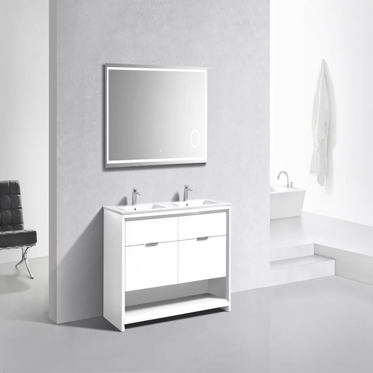 KubeBath Nudo 60” Gloss White Double Sink Free Standing Modern Bathroom Vanity Side in Bathroom NUDO60D-GW #finish_gloss white
