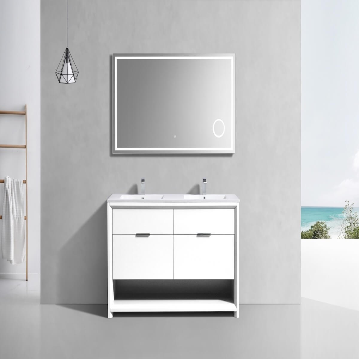 KubeBath Nudo 60” Gloss White Double Sink Free Standing Modern Bathroom Vanity in Bathroom NUDO60D-GW #finish_gloss white