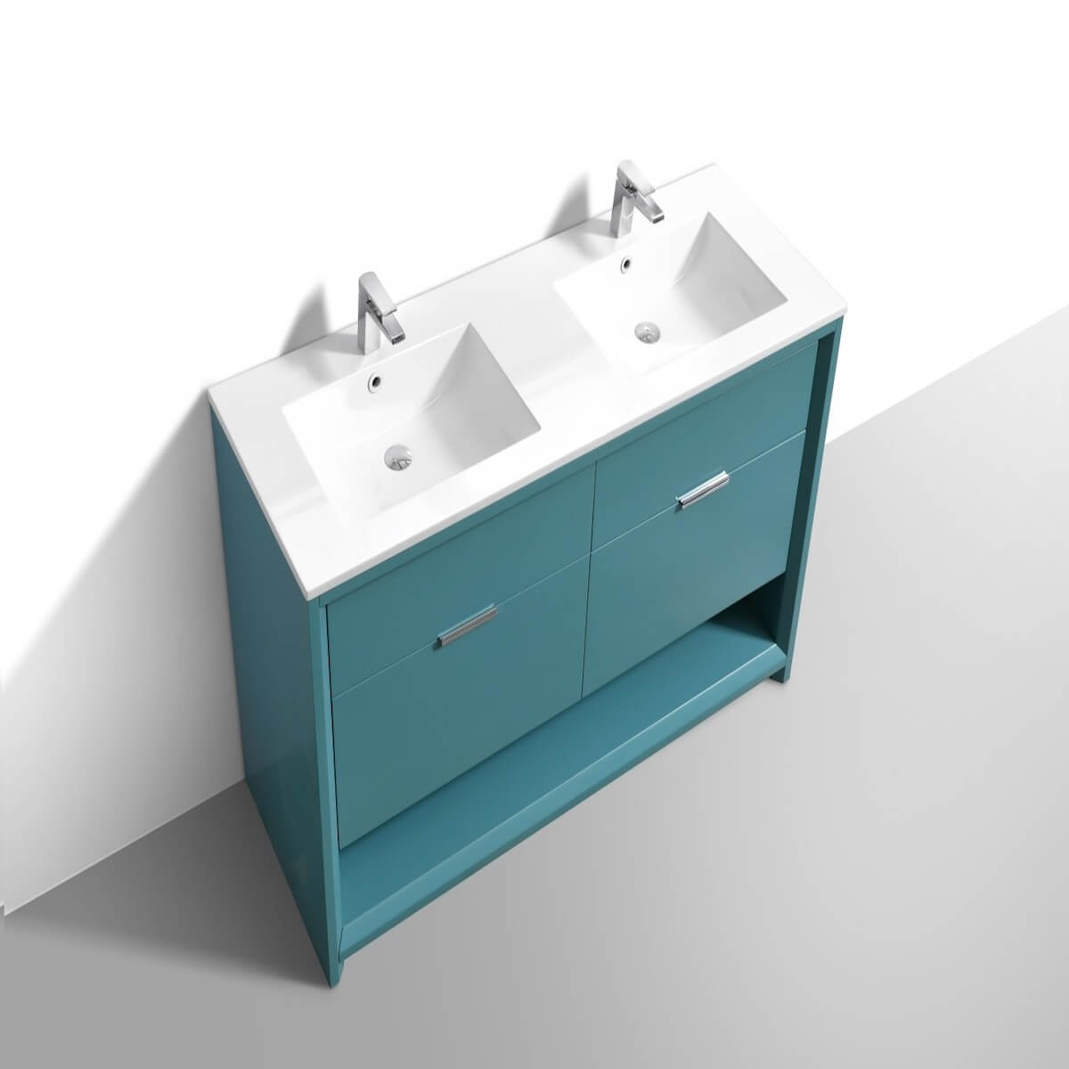 KubeBath Nudo 60” Teal Green Double Sink Free Standing Modern Bathroom Vanity Side NUDO60D-TG #finish_teal green