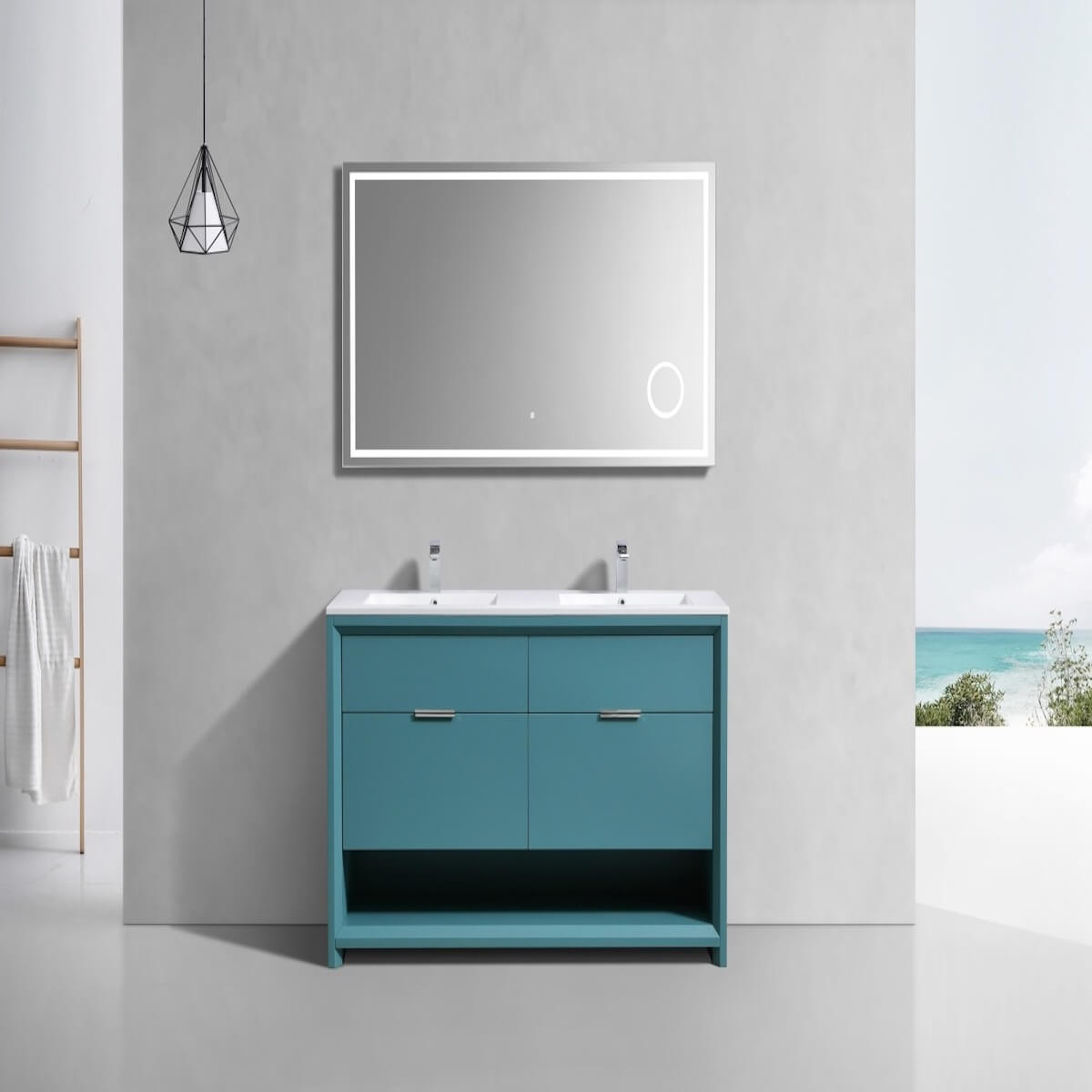 KubeBath Nudo 60” Teal Green Double Sink Free Standing Modern Bathroom Vanity in Bathroom NUDO60D-TG #finish_teal green