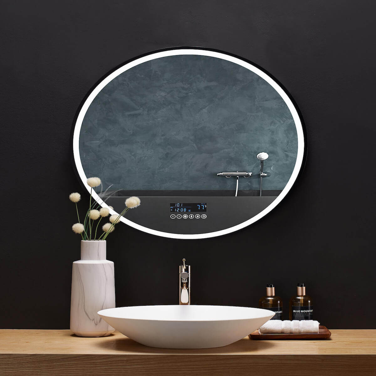 Ancerre Designs 30" LED Cirque Black Framed Mirror with Bluetooth LEDM-CIRQUE-30-BT-B