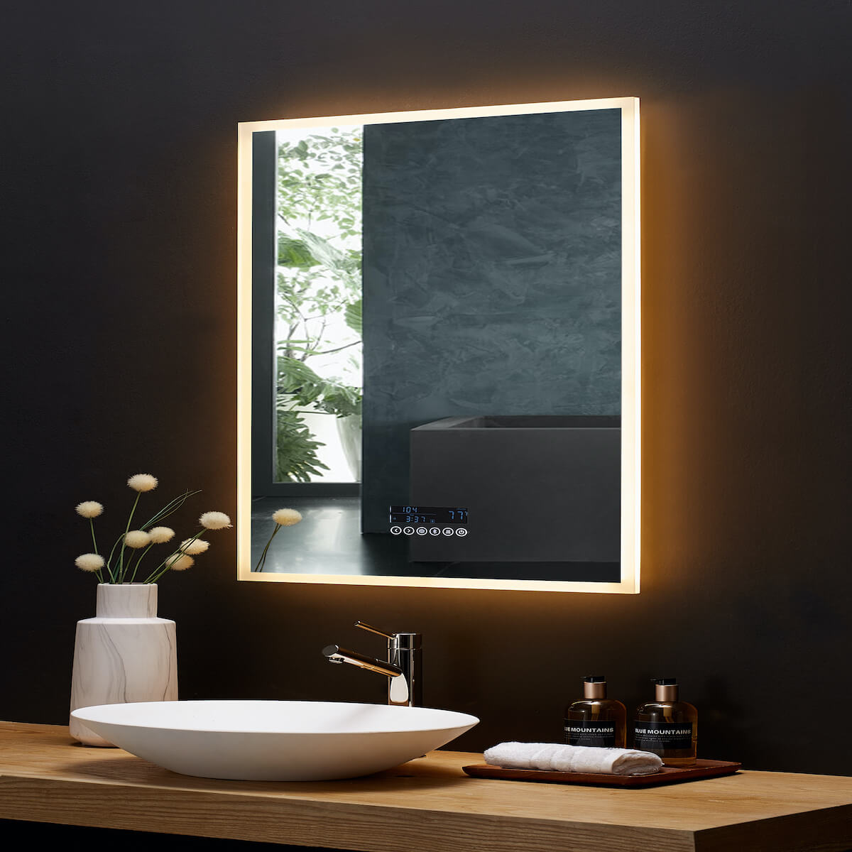 Ancerre Designs 24" LED Immersion Mirror LEDM-IMMERSION-24 Angle with Warm Light