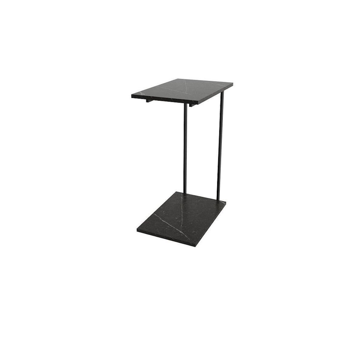 Manhattan Comfort Celine Black Marble Tuck-in End Table with Steel Legs 255451 #color_black marble
