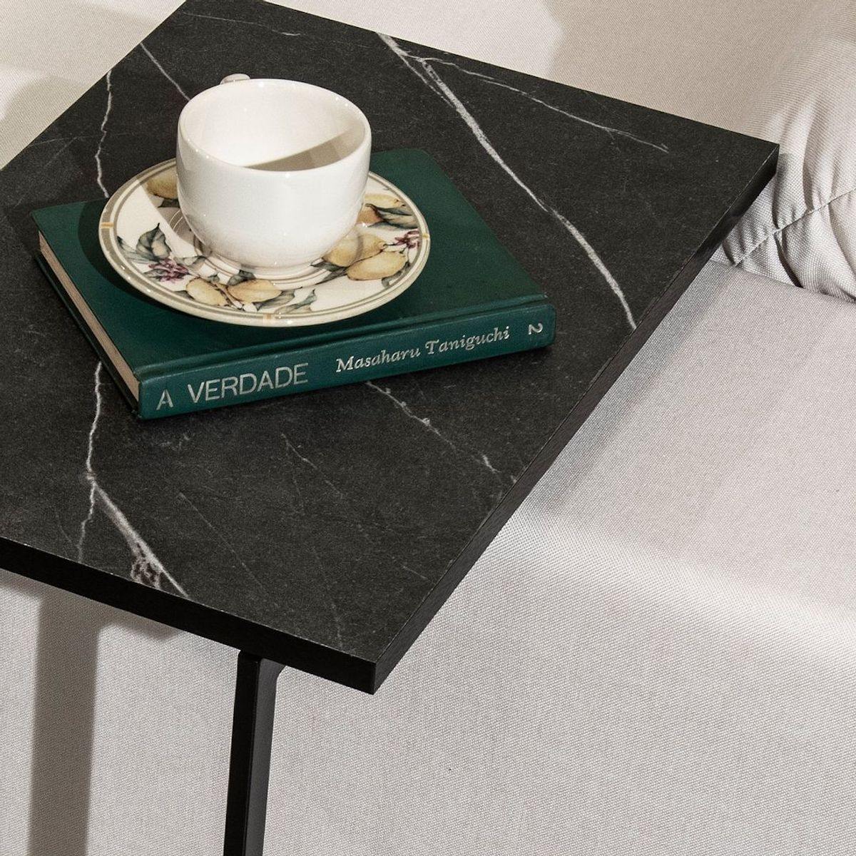 Manhattan Comfort Celine Black Marble Tuck-in End Table with Steel Legs 255451 Counter #color_black marble