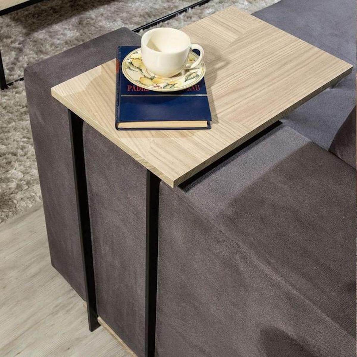 Manhattan Comfort Celine Mosaic Wood Tuck-in End Table with Steel Legs 255452 on Chair #color_mosaic wood