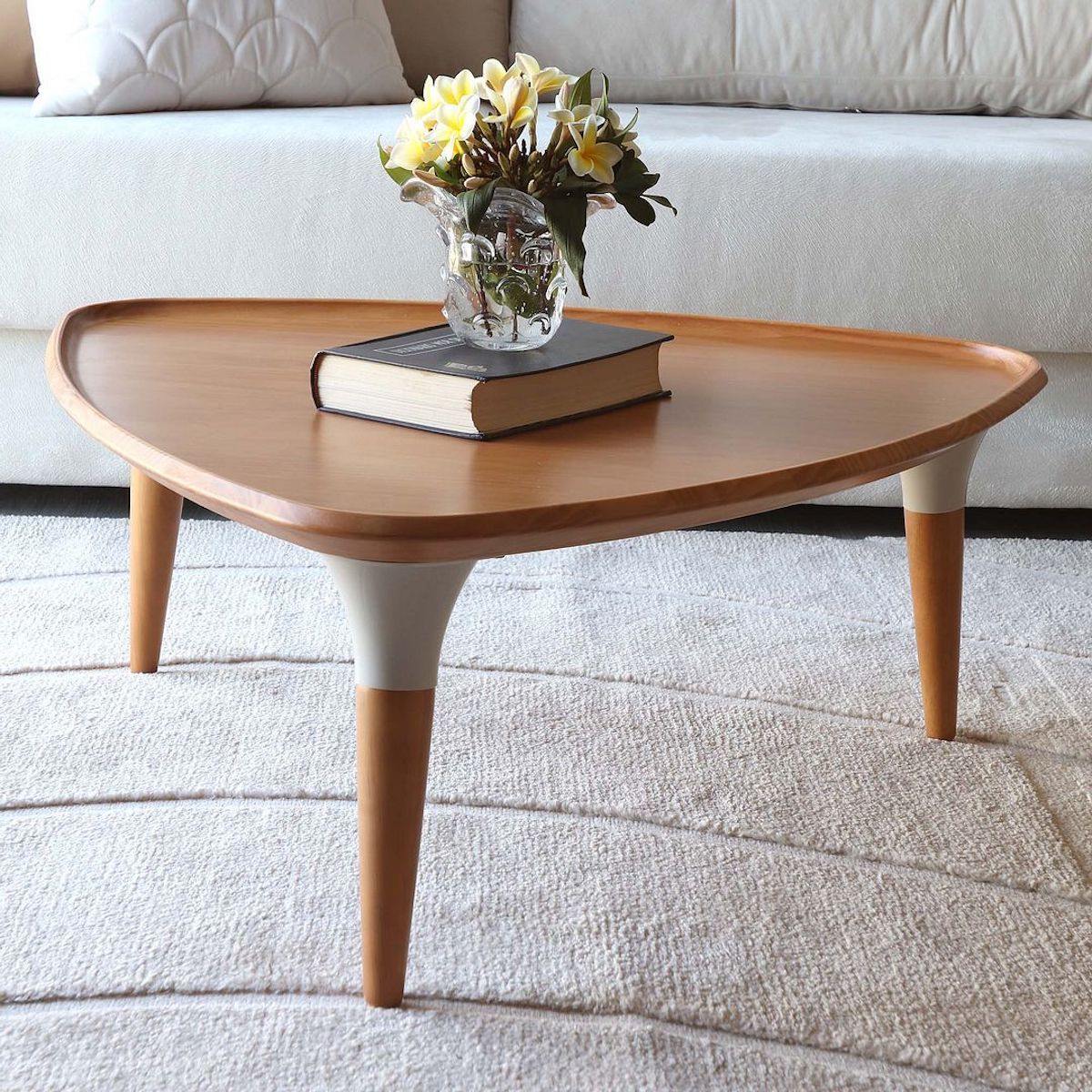 Manhattan Comfort HomeDock Triangle Coffee Table in Cinnamon and Off White 253451 in Living Room