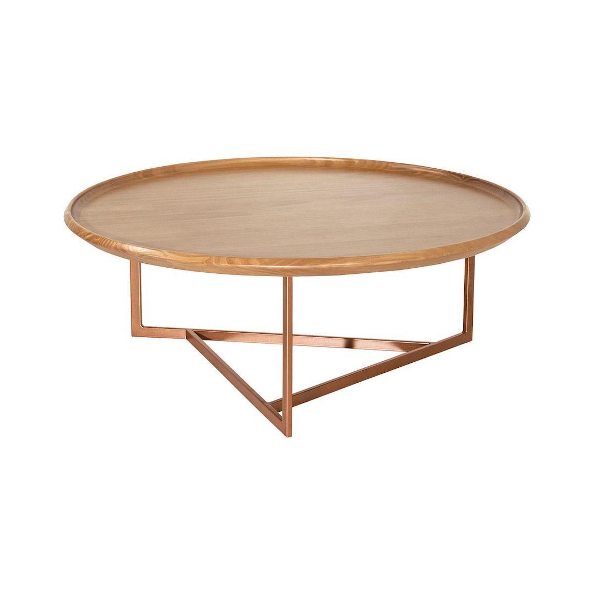 Manhattan Comfort Knickerbocker 31.88" Modern Round Coffee Table with Steel Base in Cinnamon 254351