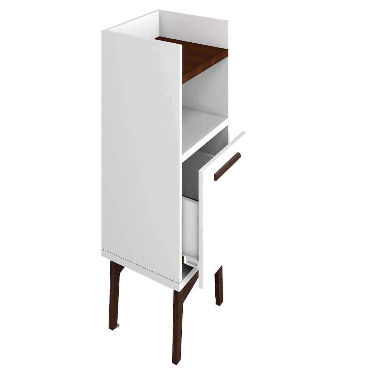 Manhattan Comfort Mid-Century Modern Brookdale Nightstand with 1 Shelf in White and Nut Brown 141AMC209 Open Drawer