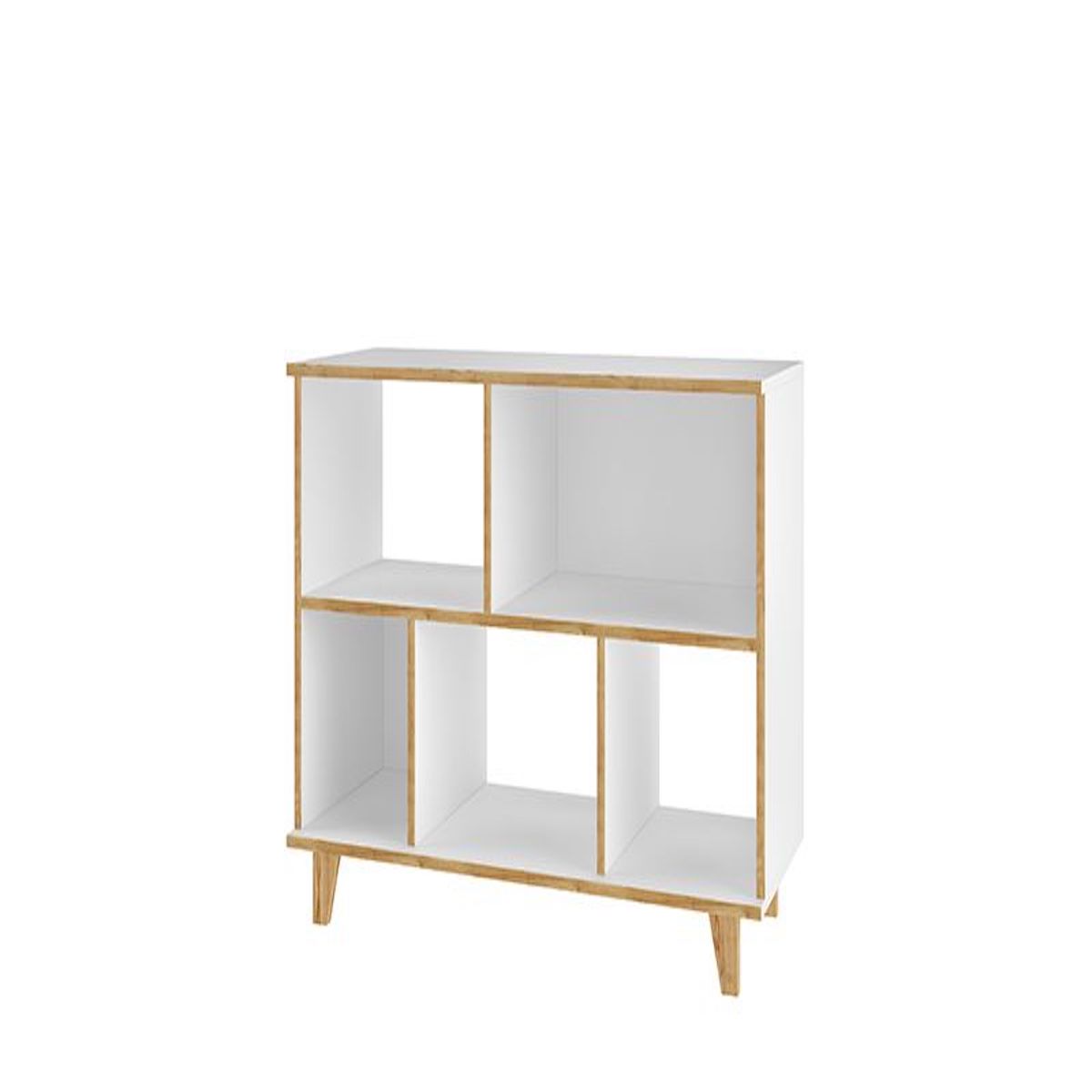 Manhattan Comfort Minutia White 5-Shelf Mid Century Low Bookcase 129AMC160
