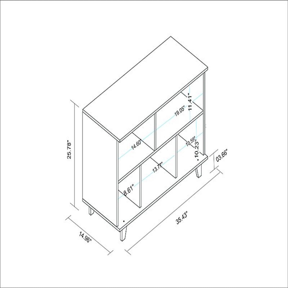 Manhattan Comfort Minutia White 5-Shelf Mid Century Low Bookcase Dimensions 129AMC160