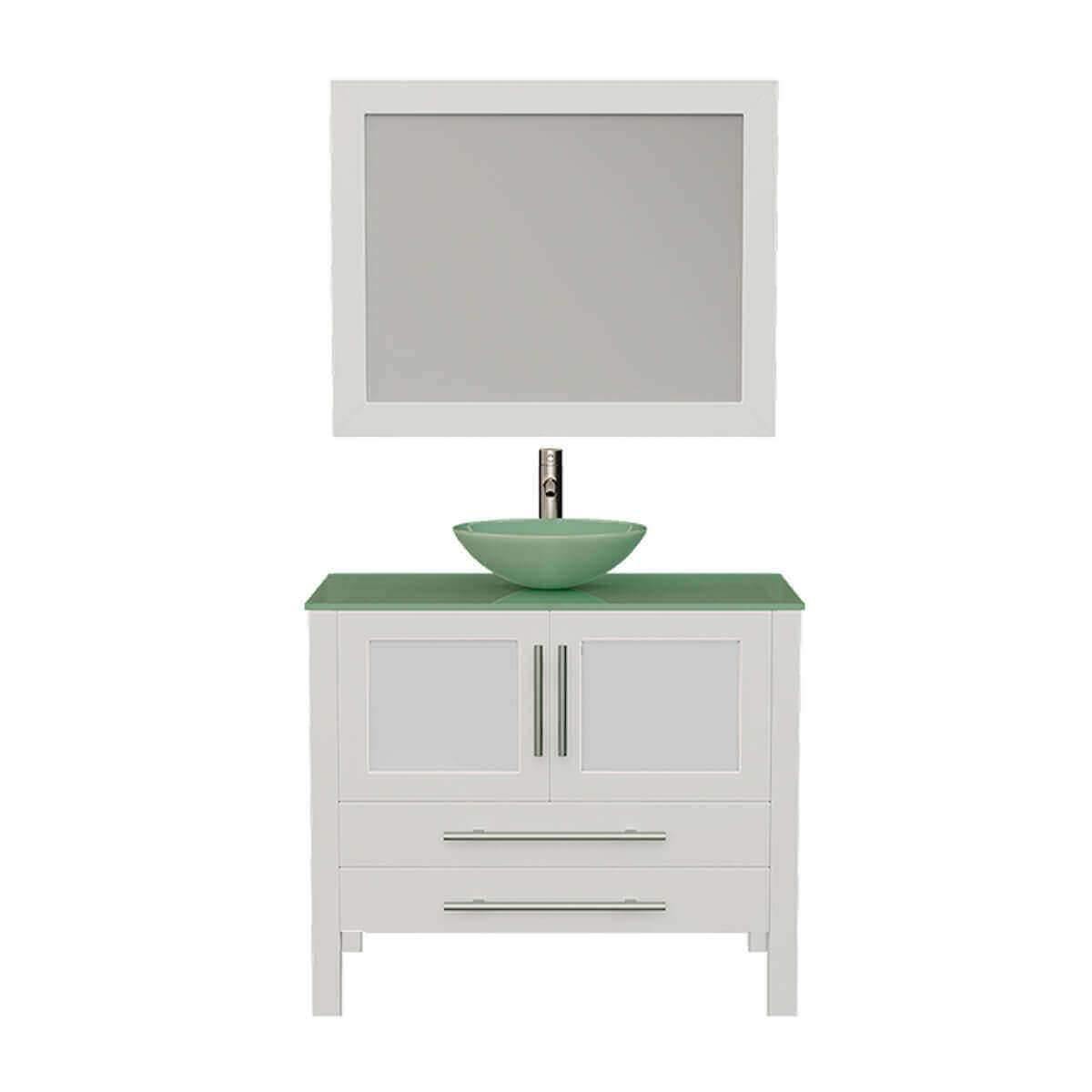 Cambridge Plumbing 36" White Solid Wood & Glass Single Vessel Sink Vanity Set with Brushed Nickel Faucet and Drain 8111BW-BN #faucet finish_brushed nickel
