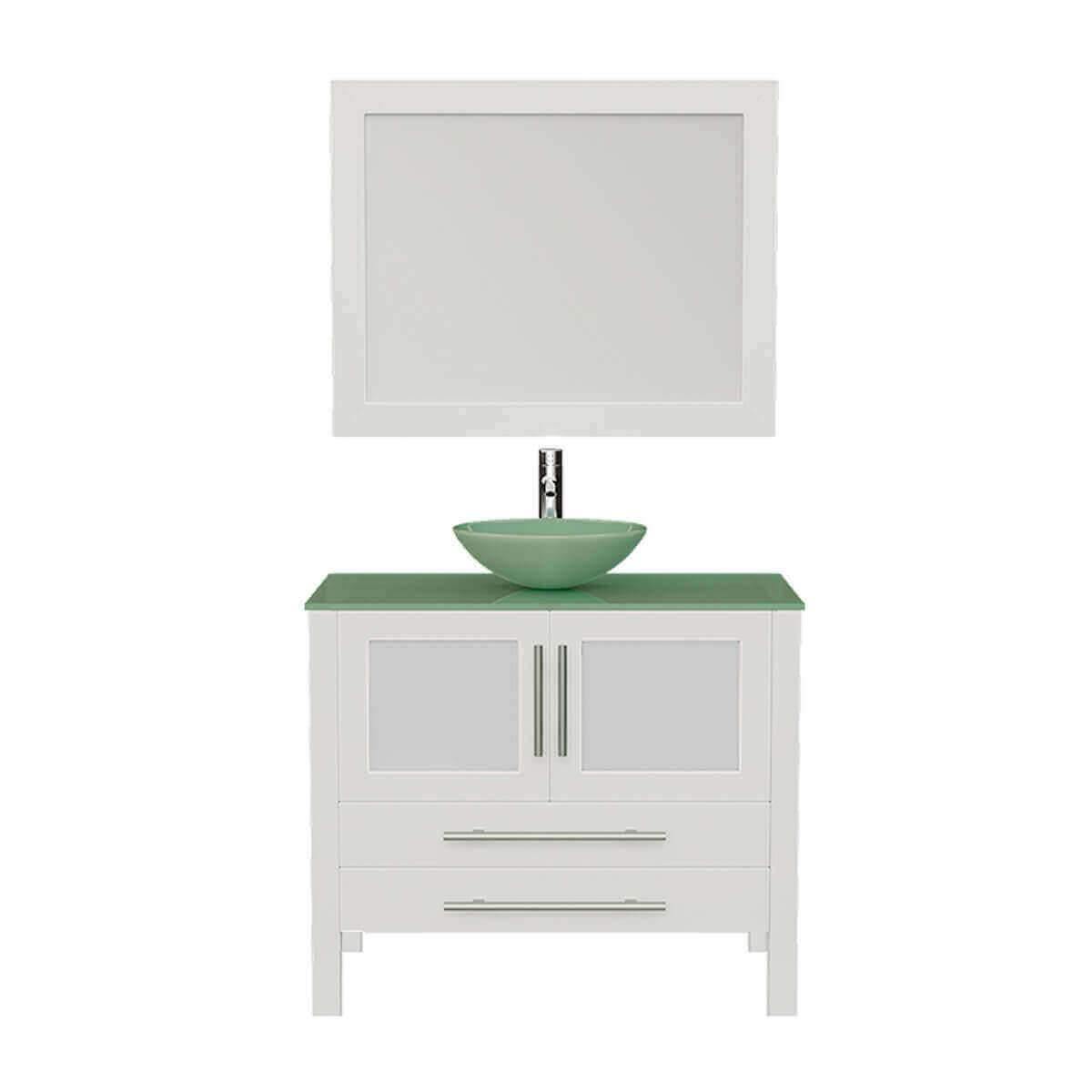 Cambridge Plumbing 36" White Solid Wood & Glass Single Vessel Sink Vanity Set with Polished Chrome Faucet and Drain 8111BW-CP #faucet finish_polished chrome