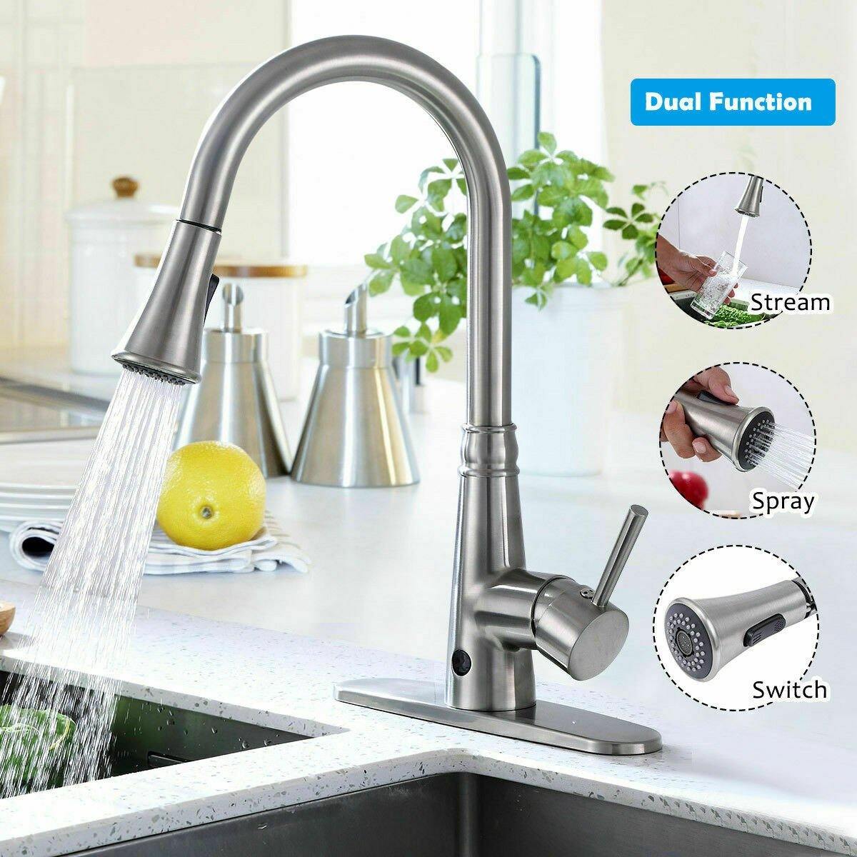 Costway Pull-down Single Handle Brushed Nickel Kitchen Faucet