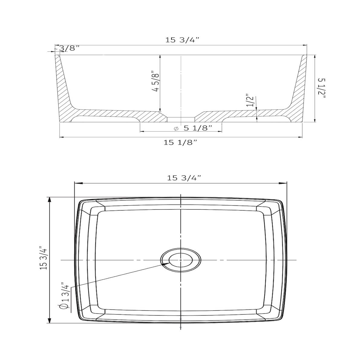 Cambridge Plumbing Dolomite Mineral Composite 16" Square Vessel Sink ES-SVS16 Dimensions