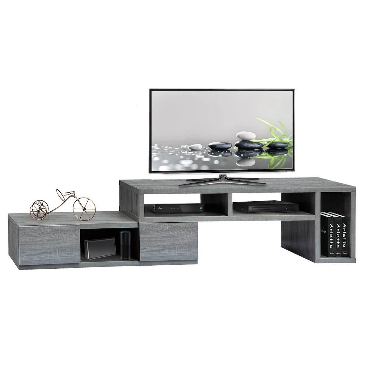 Techni Mobili Adjustable TV Stand Console for TVs Up to 65" RTA-7050-GRY Expanded with TV