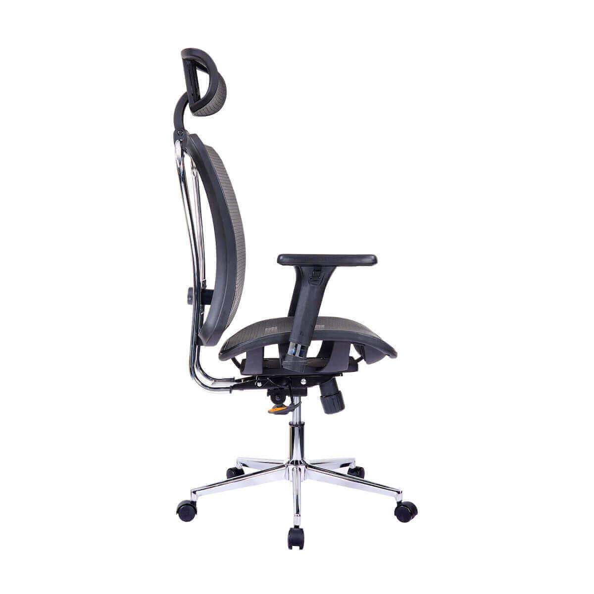 Techni Mobili Black High Back Executive Mesh Office Chair with Arms, Headrest, and Lumbar Support RTA-1009-BK Side