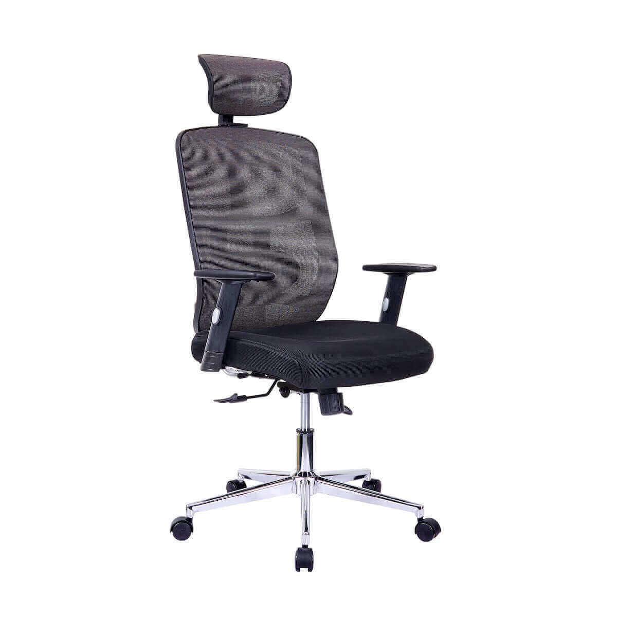 Techni Mobili Black High Back Executive Mesh Office Chair with Arms, Lumbar Support, and Chrome Base RTA-1010-BK Angle