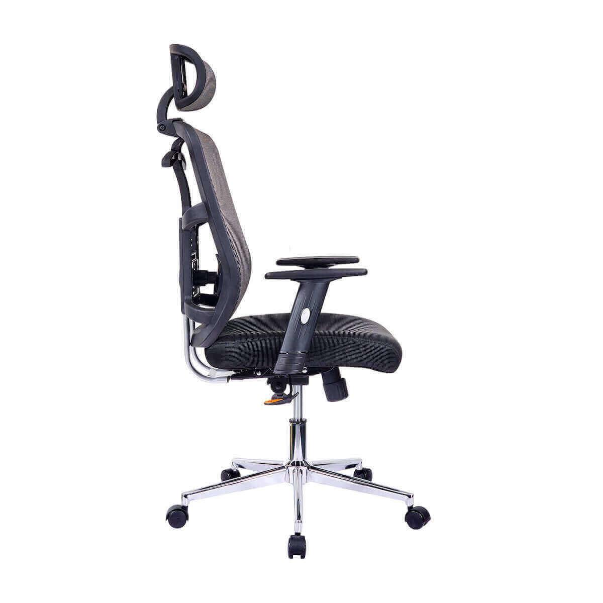 Techni Mobili Black High Back Executive Mesh Office Chair with Arms, Lumbar Support, and Chrome Base RTA-1010-BK Side