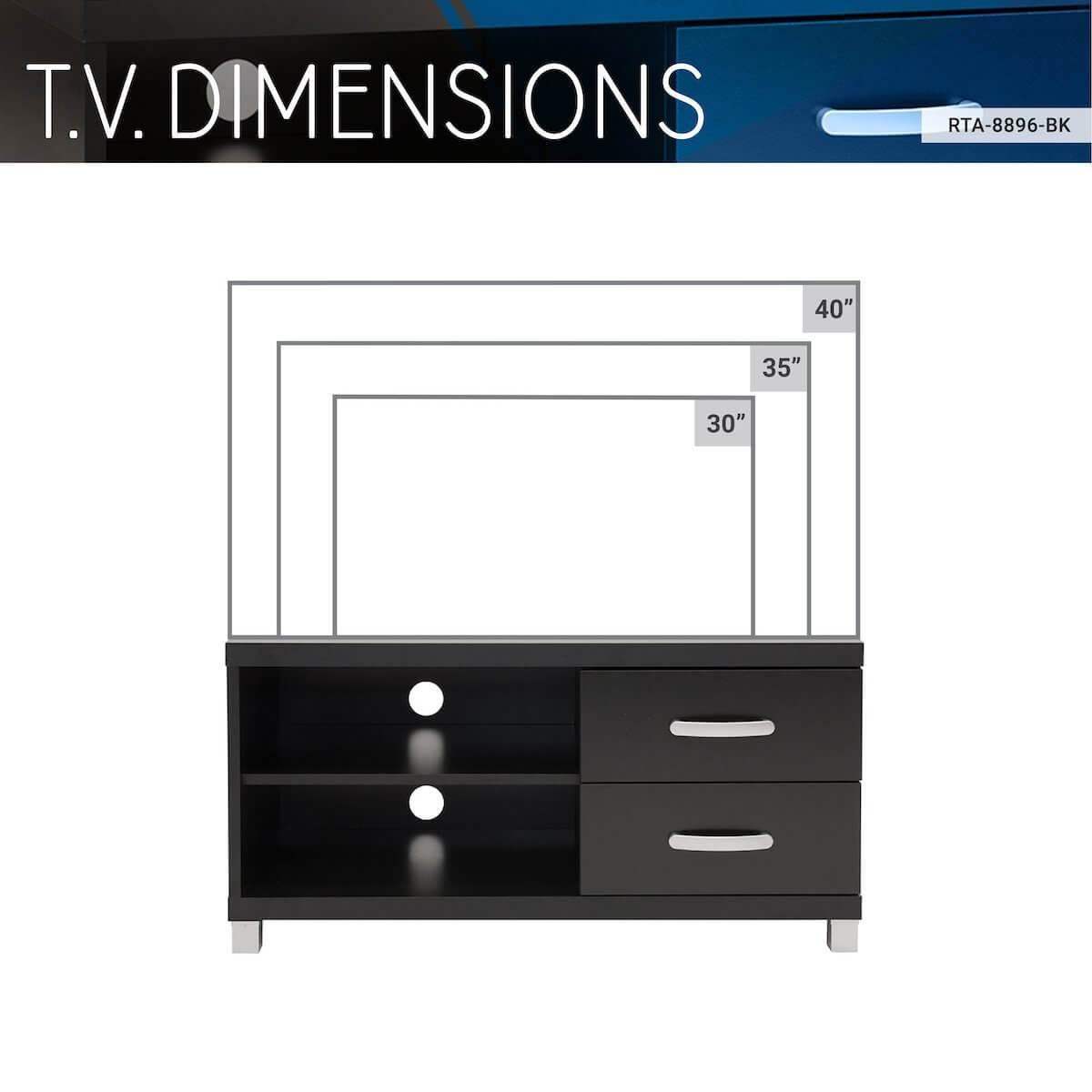 Techni Mobili Black Modern TV Stand with Storage for TVs Up To 40" RTA-8896-BK TV Dimensions