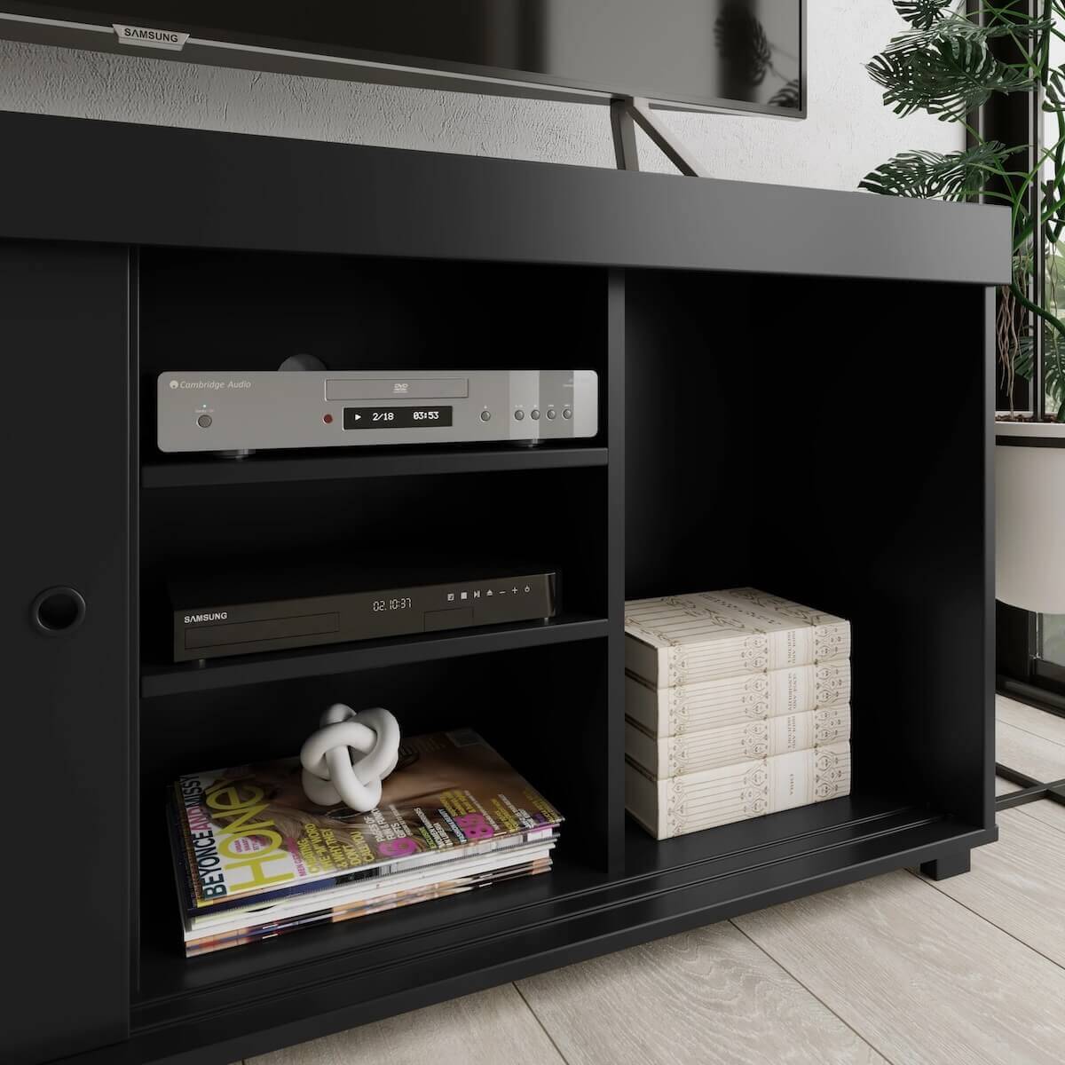 Techni Mobili Black TV Stand with Storage for TVs Up to 60" Inside RTA-9500TV-BK #color_black