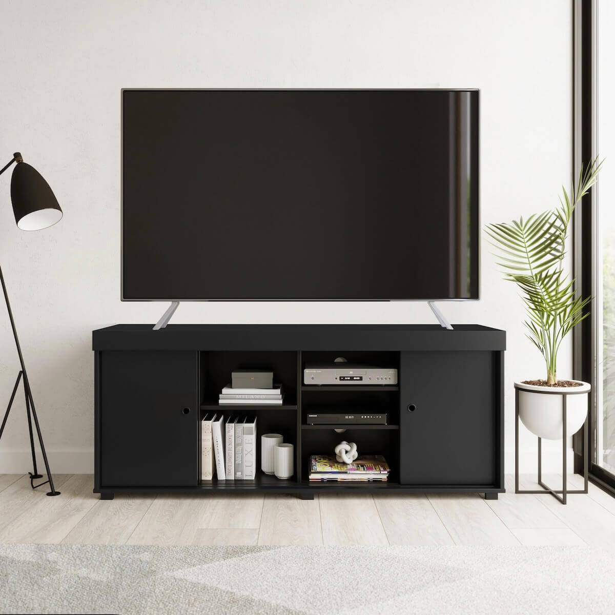 Techni Mobili Black TV Stand with Storage for TVs Up to 60" in Living Room RTA-9500TV-BK #color_black