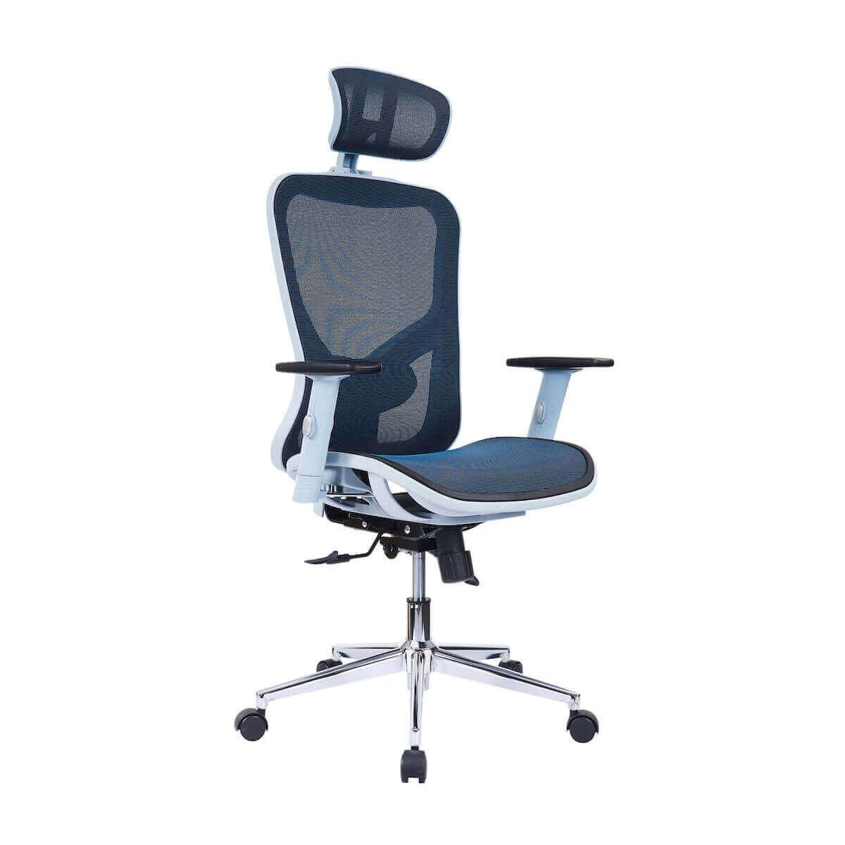 Techni Mobili Blue High Back Executive Mesh Office Chair with Arms, Headrest, and Lumbar Support RTA-1008-BL Angle