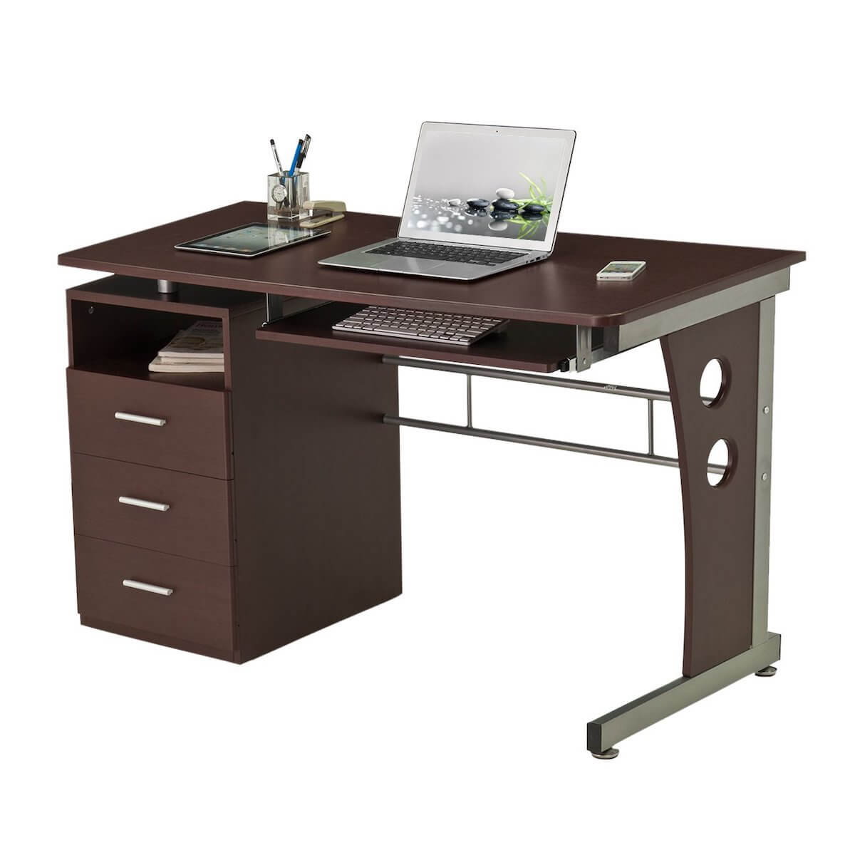 Techni Mobili Chocolate Computer Desk with Ample Storage RTA-3520-CH36 #color_chocolate