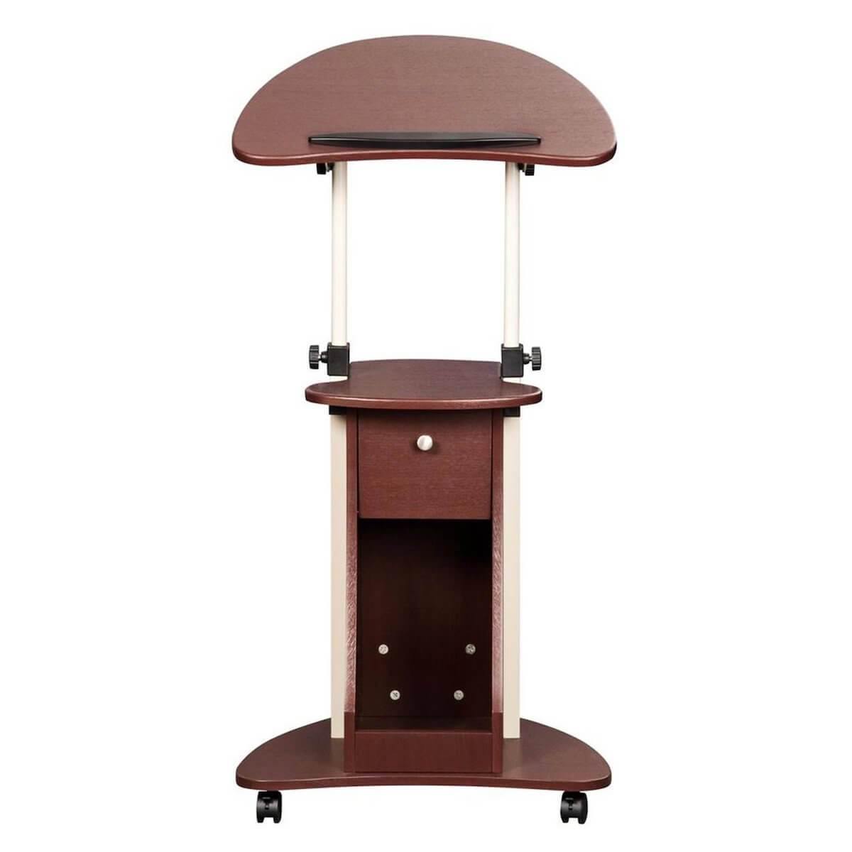 Techni Mobili Chocolate Sit-to-Stand Rolling Adjustable Laptop Cart With Storage RTA-B005-CH36 #color_chocolate